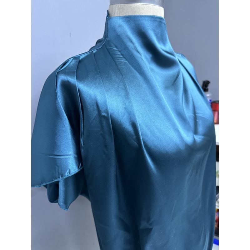 Satin Colored Shirt for Autumn Winter Bat Sleeves Asymmetrical Hem Shirt Top Blouses & Shirts