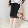 Women Yoga Pants Lace Trim Solid Color High Waisted Cropped Pants Elastic Breathable Leggings Sports Fitness Gym Leggings