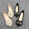 Women's Summer Footwear Pointed Toe Shoes for Woman 2024 Flat with Bow Wedding Bride Shoe Flats Pearl Young On Offer Spring A 39