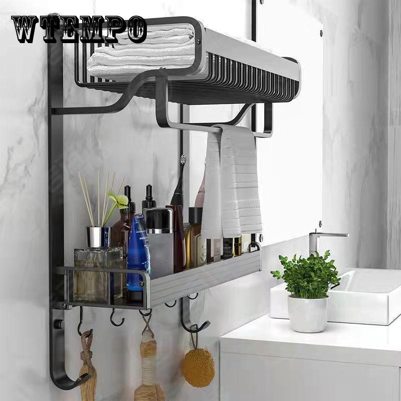 Bathroom Towel Rack Vanity Storage with Hooks Wall-mounted Toilet Racks Towel Rack Kitchen Organizer Wash Storage Rack