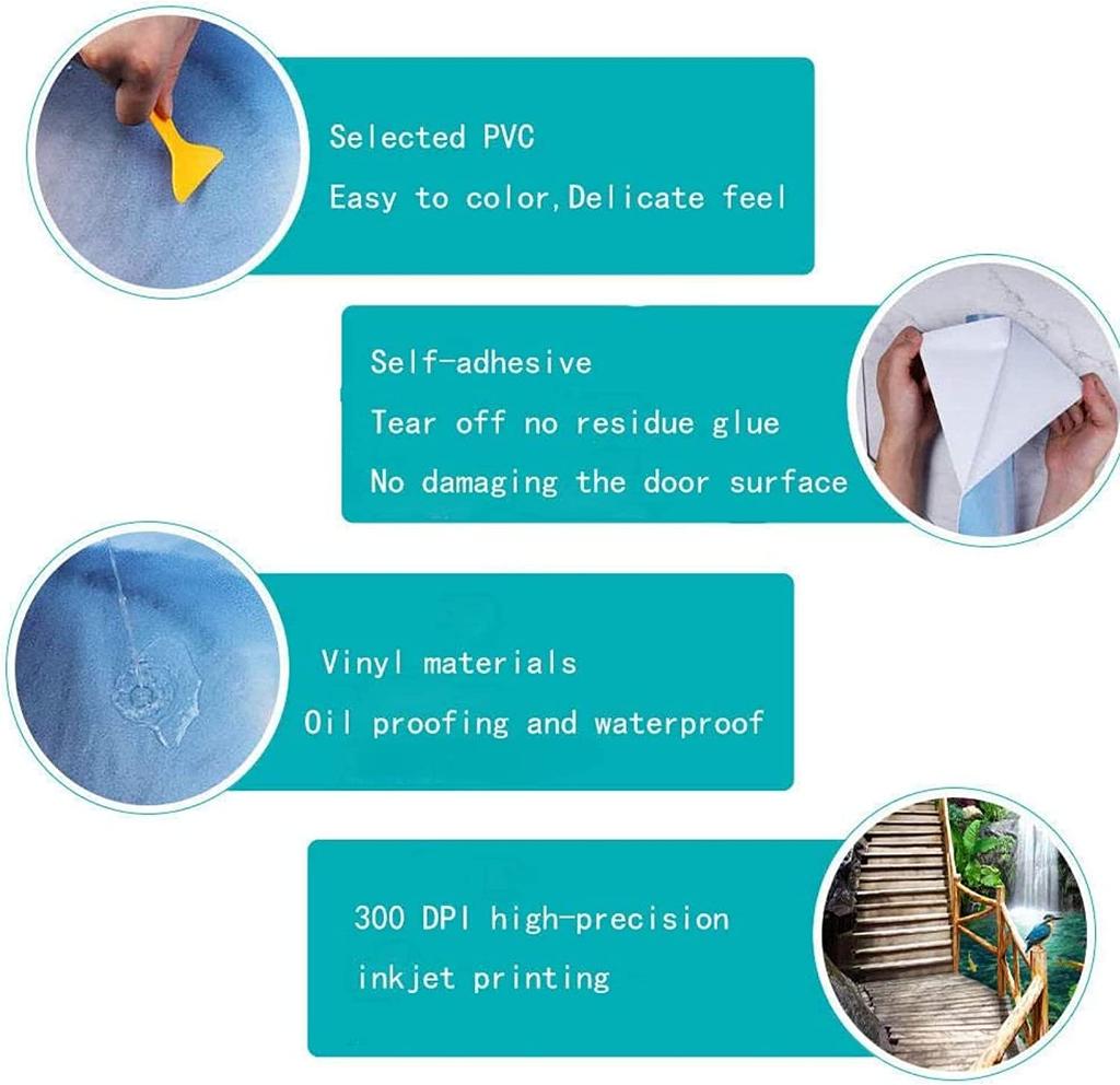 3D Door Stickers Decor Removable Kids Teens Colored Pebbles Door Murals Wallpaper Waterproof Removable Art Door Decals