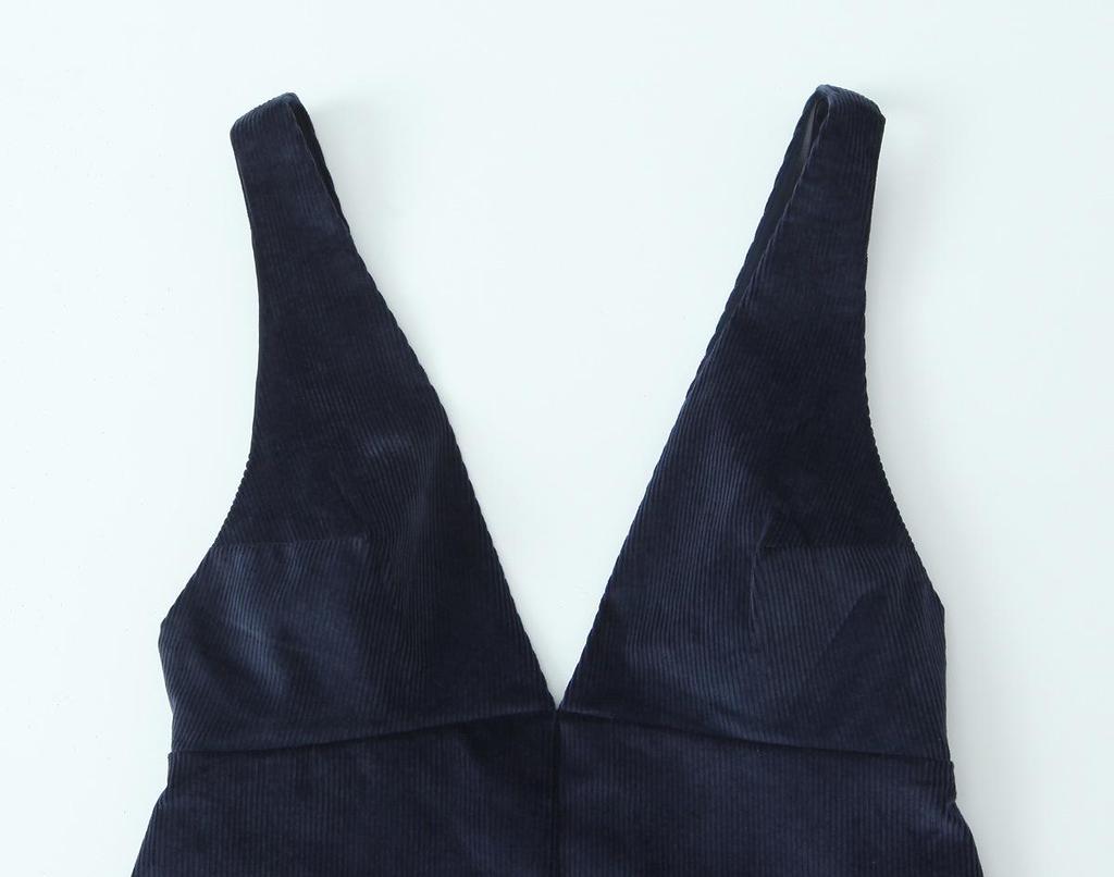 European & American Style Autumn Women's V-Neck Corduroy Loose Dress