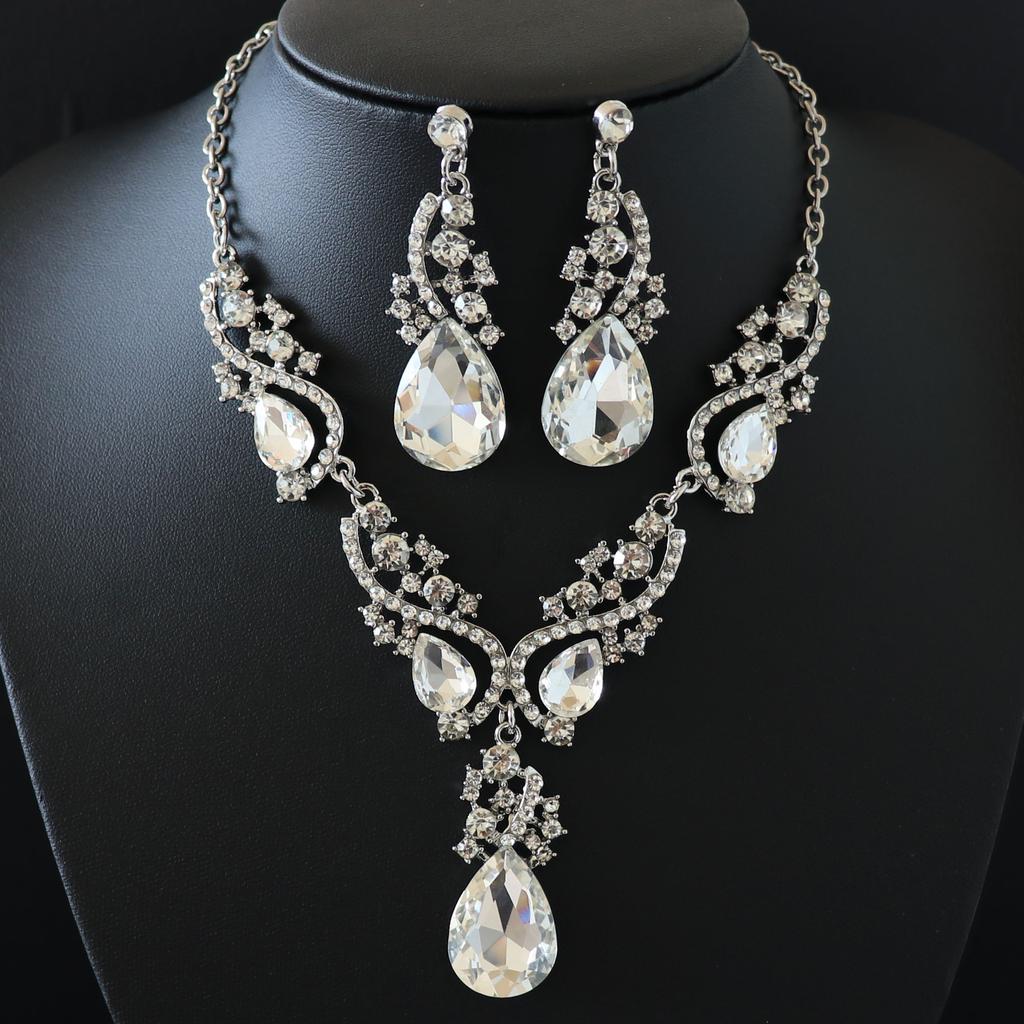 Set Of Necklace Earrings Set, Court Temperament Alloy Crystal Retro Necklace Set 2-Piece Set