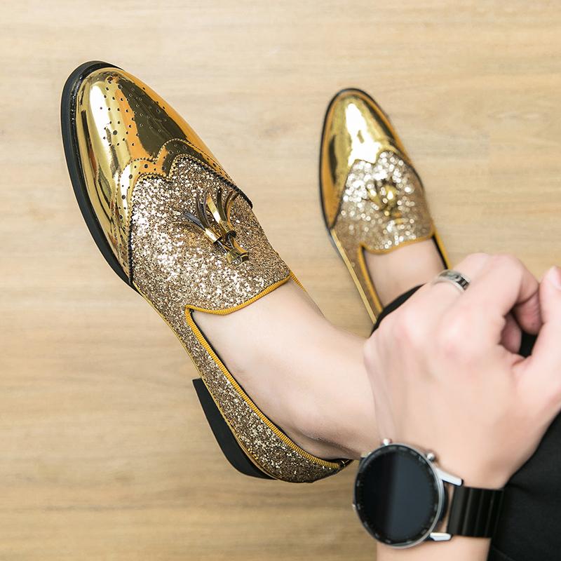 Spring Tassel Men's Shoes Nightclub Comfortable Casual Shoes Loafers Mens Shoes Men's Gold Block Color Matching Leather Shoes