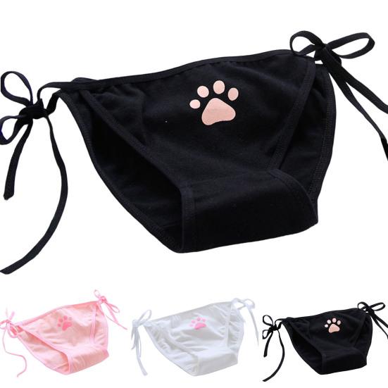 Women Briefs Cute Claw Bandage Mid Waist Solid Color Sexy Lolita