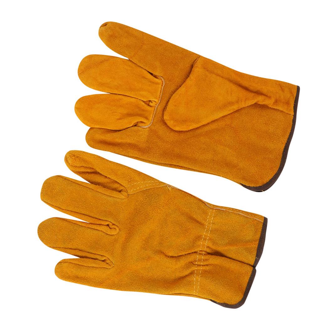 Utility Work Gloves Cowhide Leather Heat Resistant Gloves Protective Working Gloves for Driver Welder Yellow