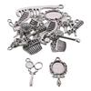 60pcs Alloy Hairdresser Charms Sliver Scissor Comb Mirror Pendants for Jewelry Making