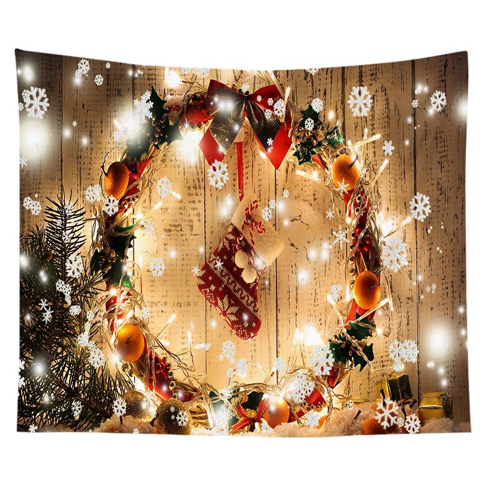 Christmas Tapestry Snowflake Santa Claus Winter Night Hanging Cloth Fireplace Home Christmas Home Wall