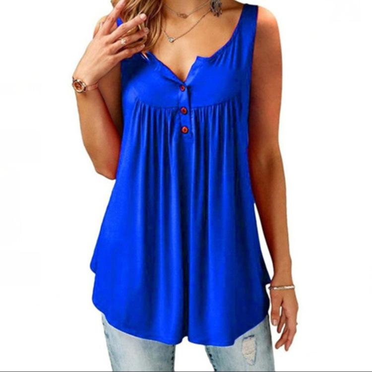 Plus Size Casual Sleeveless Tops Sexy Deep V-neck Halter Button Blouse Ladies Swing Flowy Vest