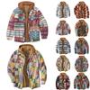 Men's Quilted Lined Button Down Plaid Shirt Add Velvet To Keep Warm Jacket With Hood