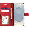 Protective Case - BOOLING - Red Synthetic Leather Flip Case - 2 Tempered Glasses - for Samsung Galaxy S25+