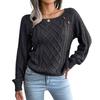Women's Fashion Casual Solid Color Square Neck Button Cable Knit Pullover Sweater