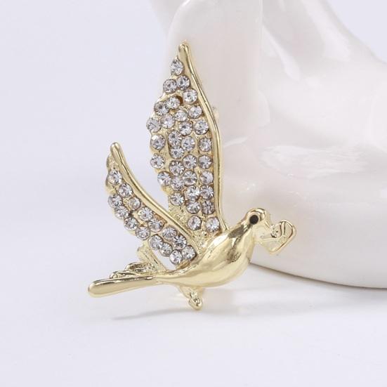 Carrier Pigeon Brooch Sparkling Rhinestone Decor Anti-rust Alloy Lightweight Bird Animal Formal Coat Suit Collar Decoration Jewelry Lady Clothes
