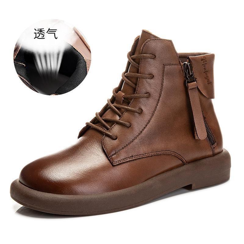 Fleece Leather Martin Boots for Women 2025 Winter New Thick-soled Versatile Short Boots for Women Casual Low-heeled Retro Boots for Women