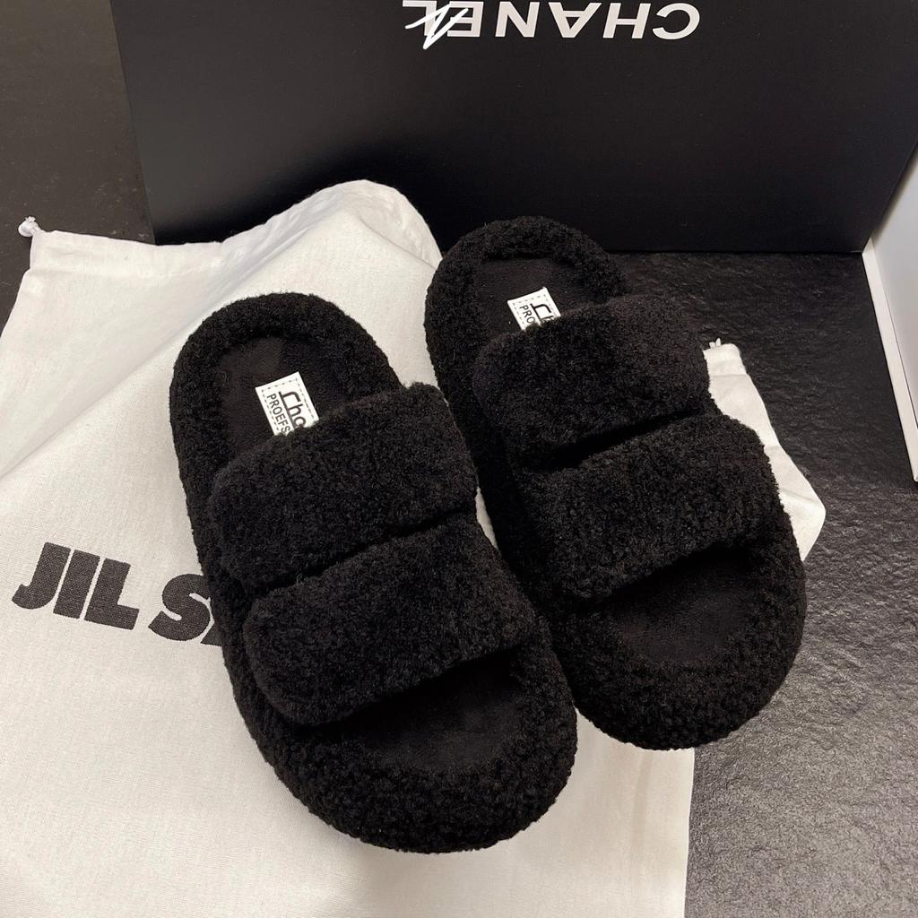 Fairy Wind Thick-soled Fluffy Slippers Female Outer Wear 2025 Autumn and Winter New Parallel Bars High-end Fashion Home Plush Slippers