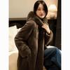 Autumn and Winter New Imitation Mink Fur Coat Women's Hooded Medium and Long Imitation European Mink Fur Coat Light