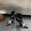 Spice Girls Pointed Rhinestone Sexy Boots Temperament and Ankle Boots 2024 Autumn French Rear Zipper Fashion Boots Stiletto