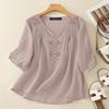 ZANZEA Women Casual V-Neck Half Sleeve Loose Embroidery Blouse