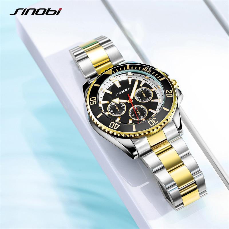 SINOBI Top Luxury Brand Men's Watches Original Fashion Mans Quartz Wristwatches Stainless Steel Male Gifts Clock