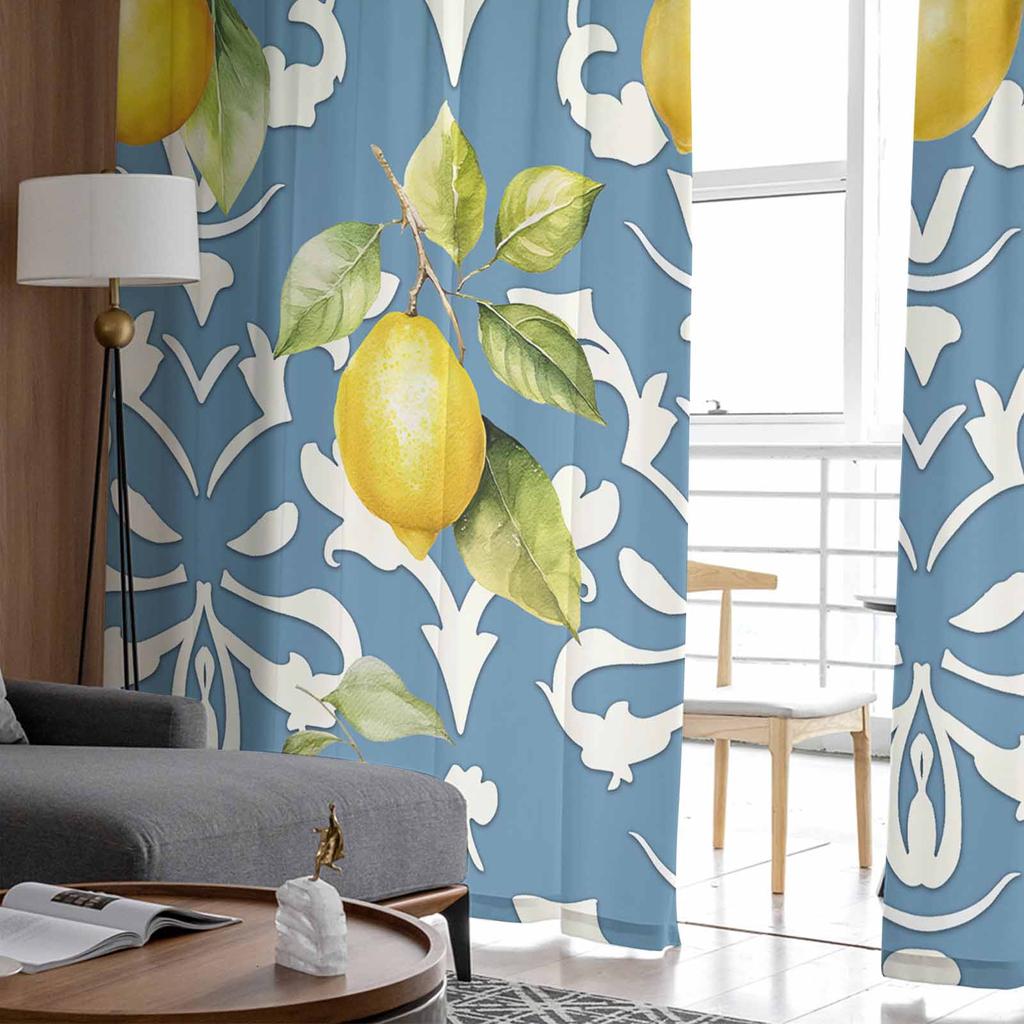 Lemon Leaf Patterns Sheer Curtains for Kids Bedroom Living Room Voile Window Curtains Tulle Drapes
