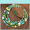 Geometric Handmade Wooden Bead Long Necklace Alloy Pendant For Women Decoration