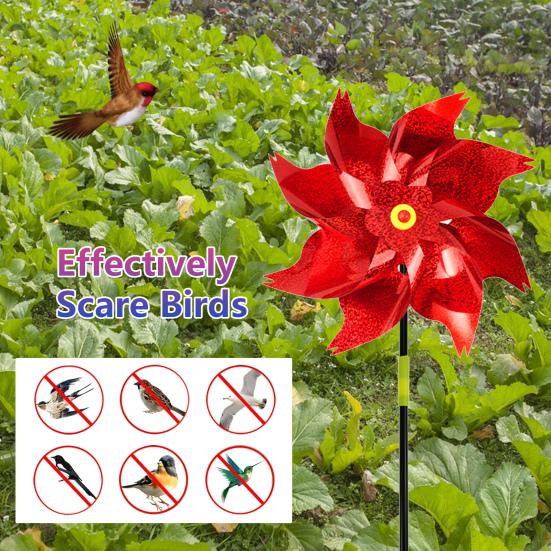 Reflective Pinwheels with Stakes Bird Repellent Wind Spinner Scare Birds Animals Away Multicolor Glittery Pinwheels for Garden Yard Lawn Porch