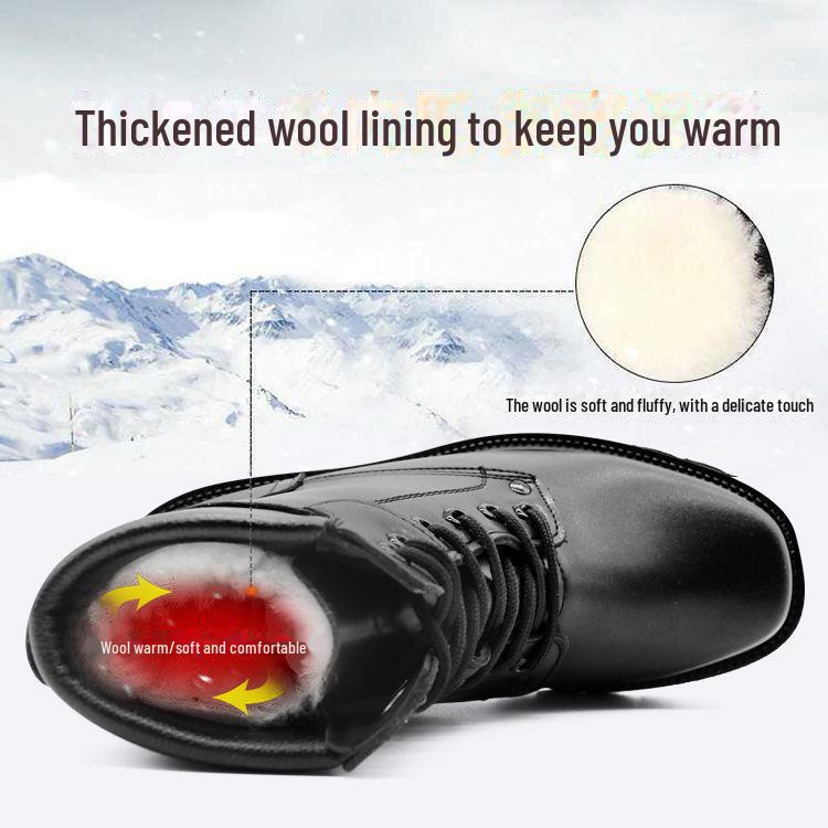 Men's Genuine Leather Winter Boots - Non-Slip, Thickened Cowhide and Wool for Cold Protection