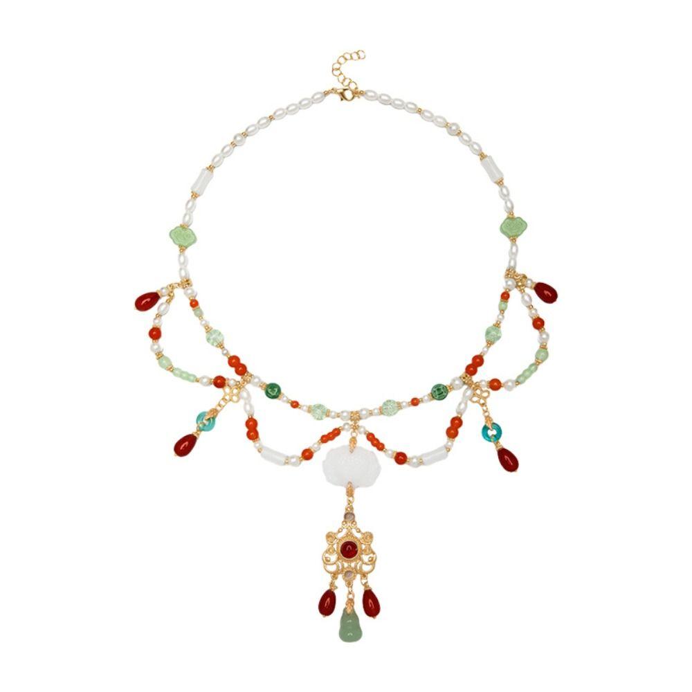 Tang Ming Song Dynasty Hanfu Ruyi Pendant Pearl Long Tassel Necklace Chinese Style Necklace Hanfu