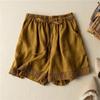 Women's Retro Cotton & Linen Floral Hook Shorts - Elastic Waist, Wide-Leg, Slim Fit