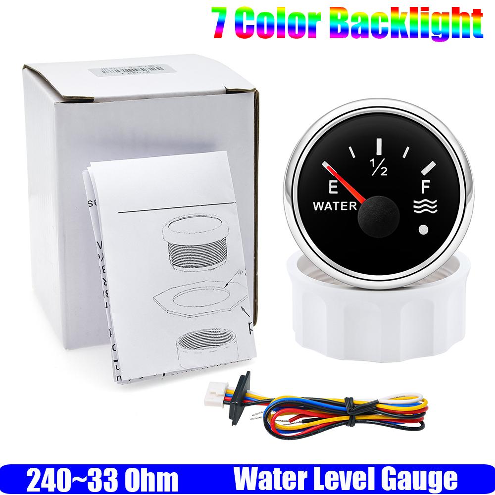 2" 52mm Water Level Gauge with Alarm 0-190 OHM Water Level Meter Indicator 240-33 OHM for Auto Car Boat Yacht Marine 12V 24V DC