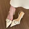Fashion Metal Buckle High Heels Sandals Women Summer Silver Shallow Mouth Party Shoes Woman Korean Style Pointed Toe Thin Heels Sandals