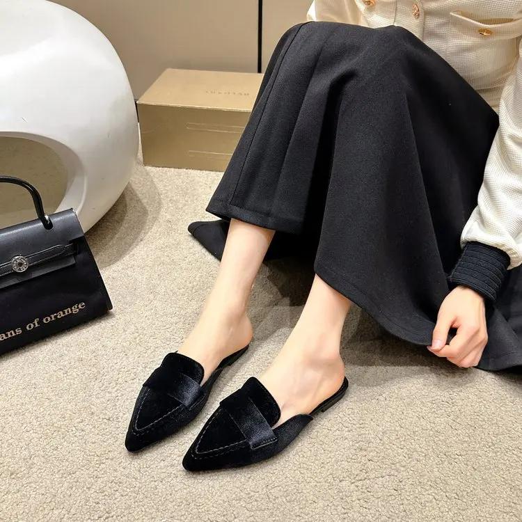 Fashion New Flats Mules Shoes Pointed Toe Women Slippers New Suede Summer Flip Flops  Casual Walking Fashion Slides Female Zapatillas