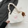 Cute Embroidered Bowknot Butterfly Shoulder Bag Women Pleated Handbag Half-moon Underarm Bag Fashion Oxford Nylon Bow Tote Bag