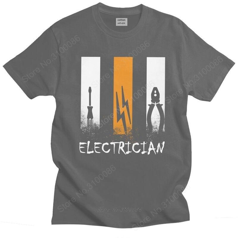 Proud Electrician T Shirt Pre-shrunk Cotton Tshirt Handsome Tee Short Sleeves Lineman Engineer Gift T-shirt Slim Fit Clothing