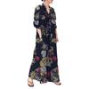 Dress Loose Colorful Flower Print Ankle Length Long Sleeve Pockets A-line Lapel Single-breasted Soft Breathable Maxi Dress