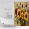 Retro Watercolor Sunflower Bathroom Shower Curtain Artistic Colorful Bath Rug Decoration for Home Decor