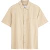 Casual Minimalist Embroidered Pocket Pleated Cotton Short Sleeve Shirt Men Shirts Khaki J325603