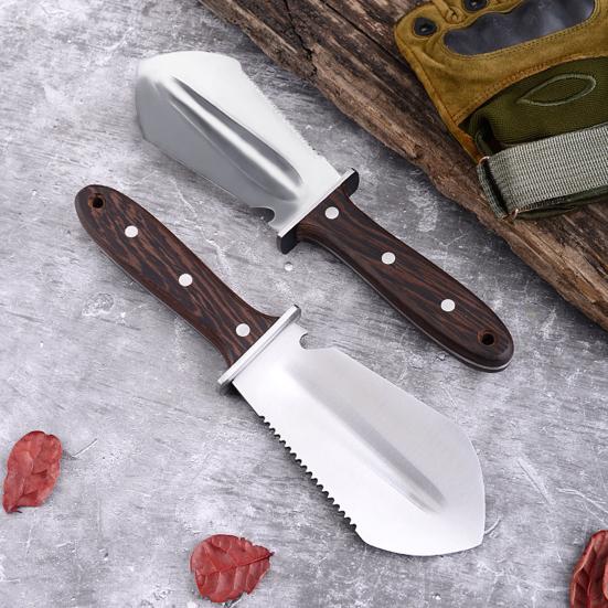 4-in-1 Gardening Trowel with Serrated Edge Stainless Steel Cutter with Wood