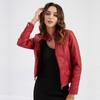 Women's Slim Fit Spring Autumn Solid Color Long Sleeve Stand Collar Leather Jackets S-4XL