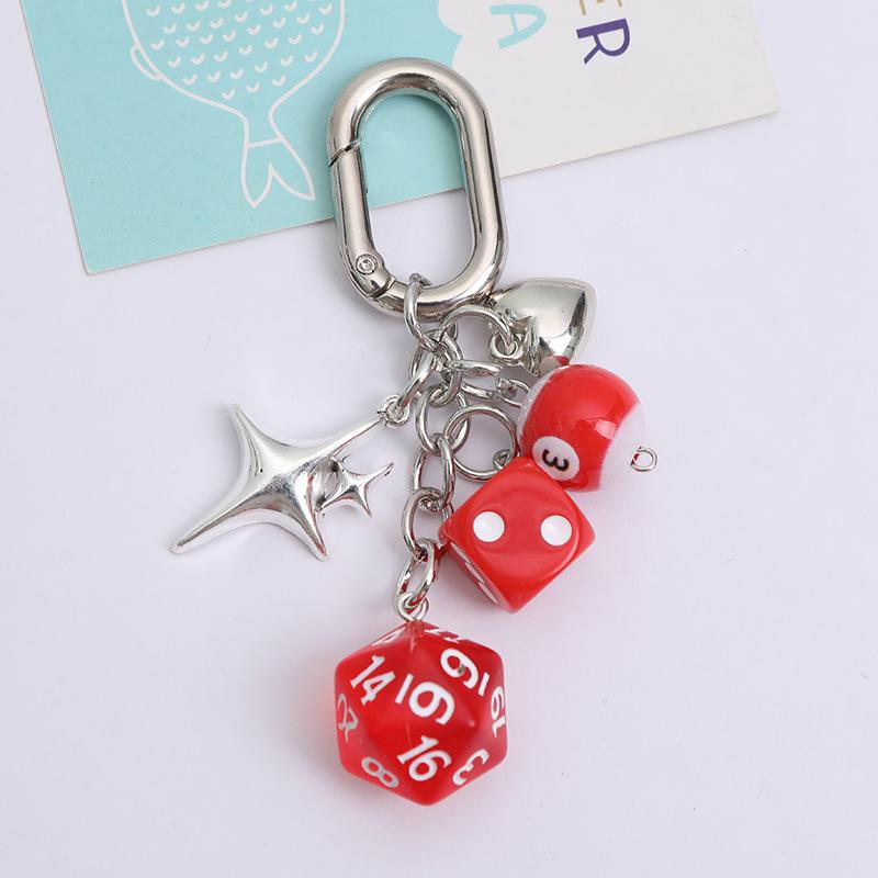Dice Keychain Creative Star Manger Punk Style Keyrings for Women Bag Hanging Ornaments Accessories