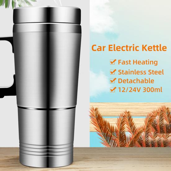 Car Electric Kettle Detachable Fast Heating 12/24V 300ml Stainless Steel