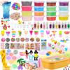 UQTOO Slime Kit DIY Clay Set Crystal Clay Toy Handmade Tools Fishbowl Beads Fruit Slices Colorful Foam Confetti Clay Play Include 16 Pieces Fluffy