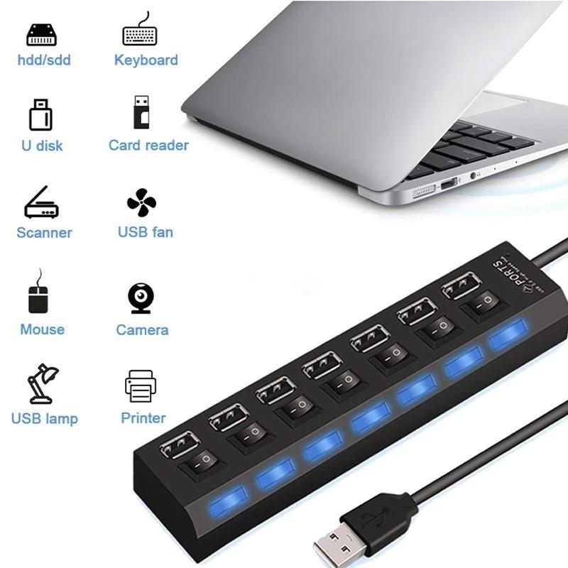 USB 2.0 Hub Multiport USB Splitter Power Adapter 4/7 Port Multi Extender Fast Charger Cell Phone Charger