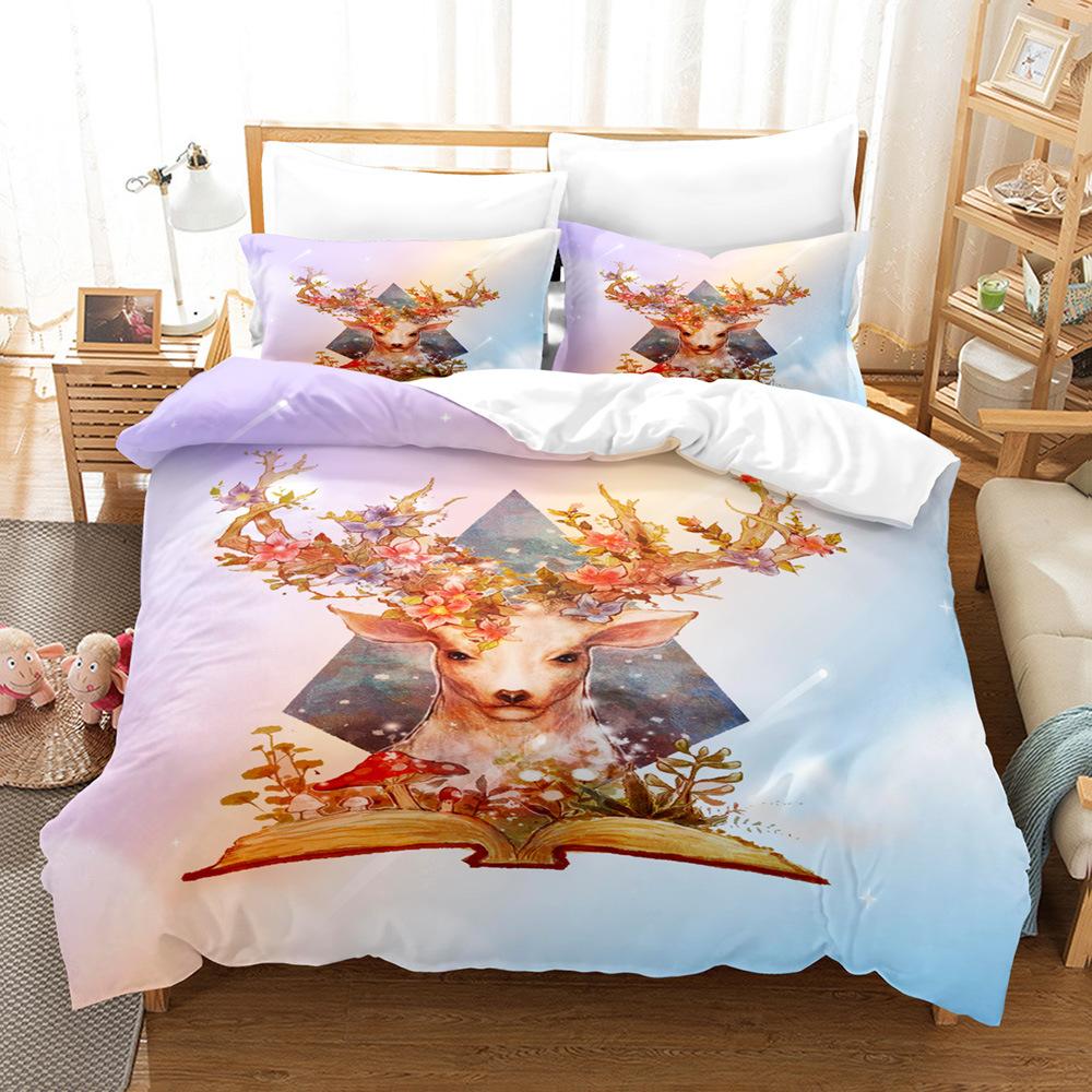 Fashion Home Bedding Quilt Cover Bedroom Home Quilt Cover Pillowcase 3D Printed Animal Quilt Cover Set Deer Motif Bedroom Bedding