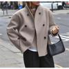 Vintage Fashion Coat for Women Stand Collar Double Breasted Jacket Streetwear Office Lady Autumn Winter Outfit Coats