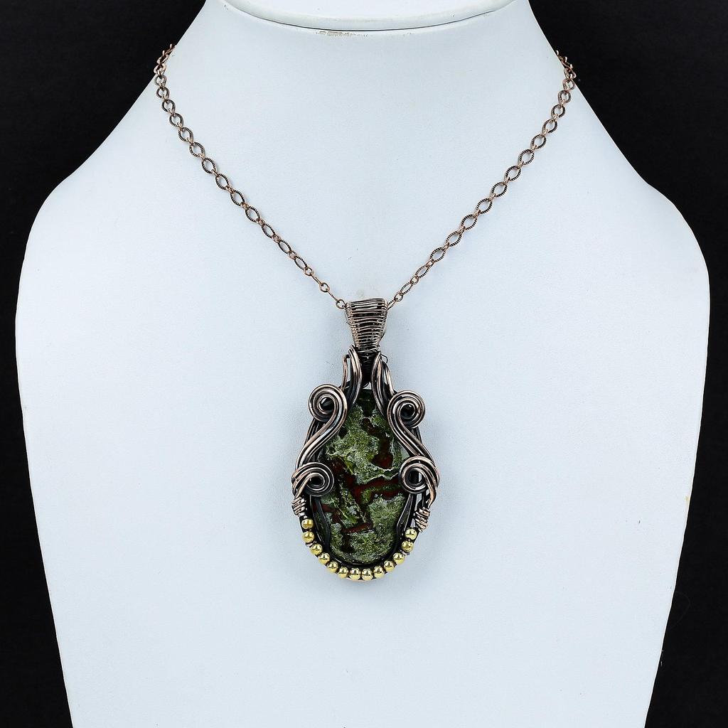 Dragon Bloodstone Pendant Copper Wire Wrapped Gemstone Pendant Bloodstone Jewelry Handmade Designer Pendant Copper Wire Jewelry Gift For Her