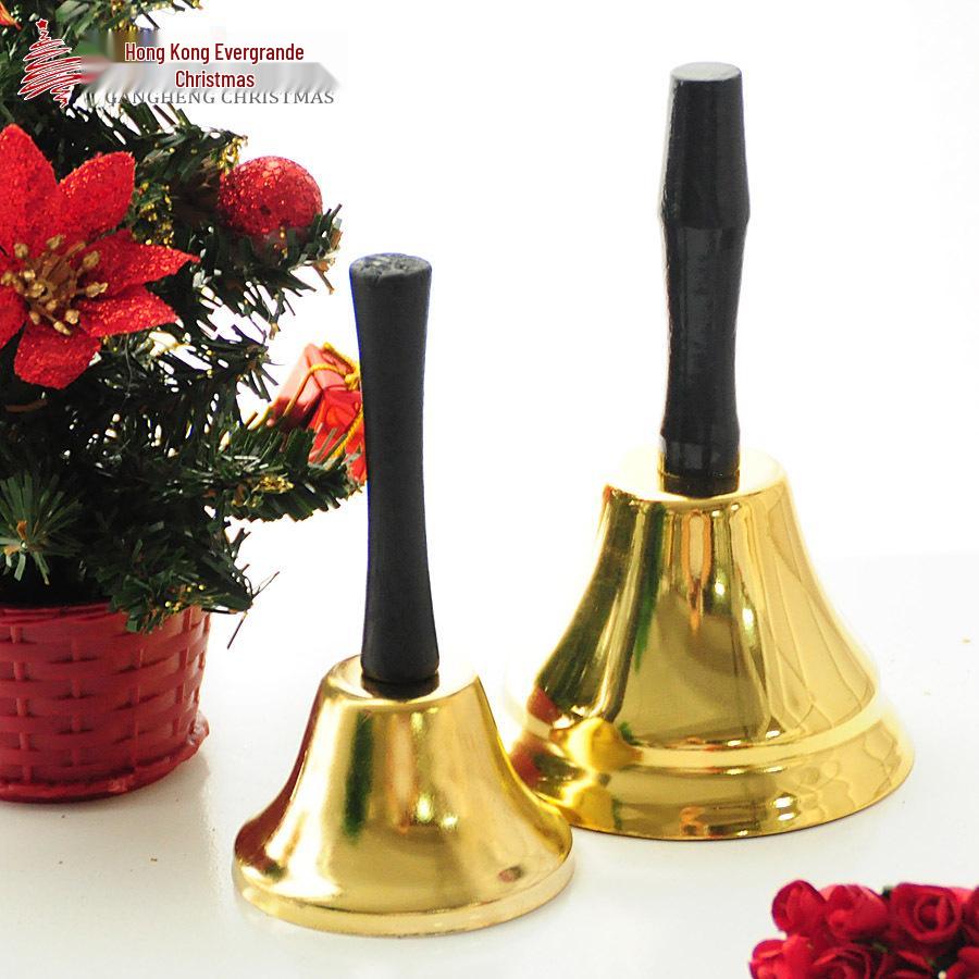 Рождественский золотой металлический колокольчик с деревянной ручкой - Праздничные украшения