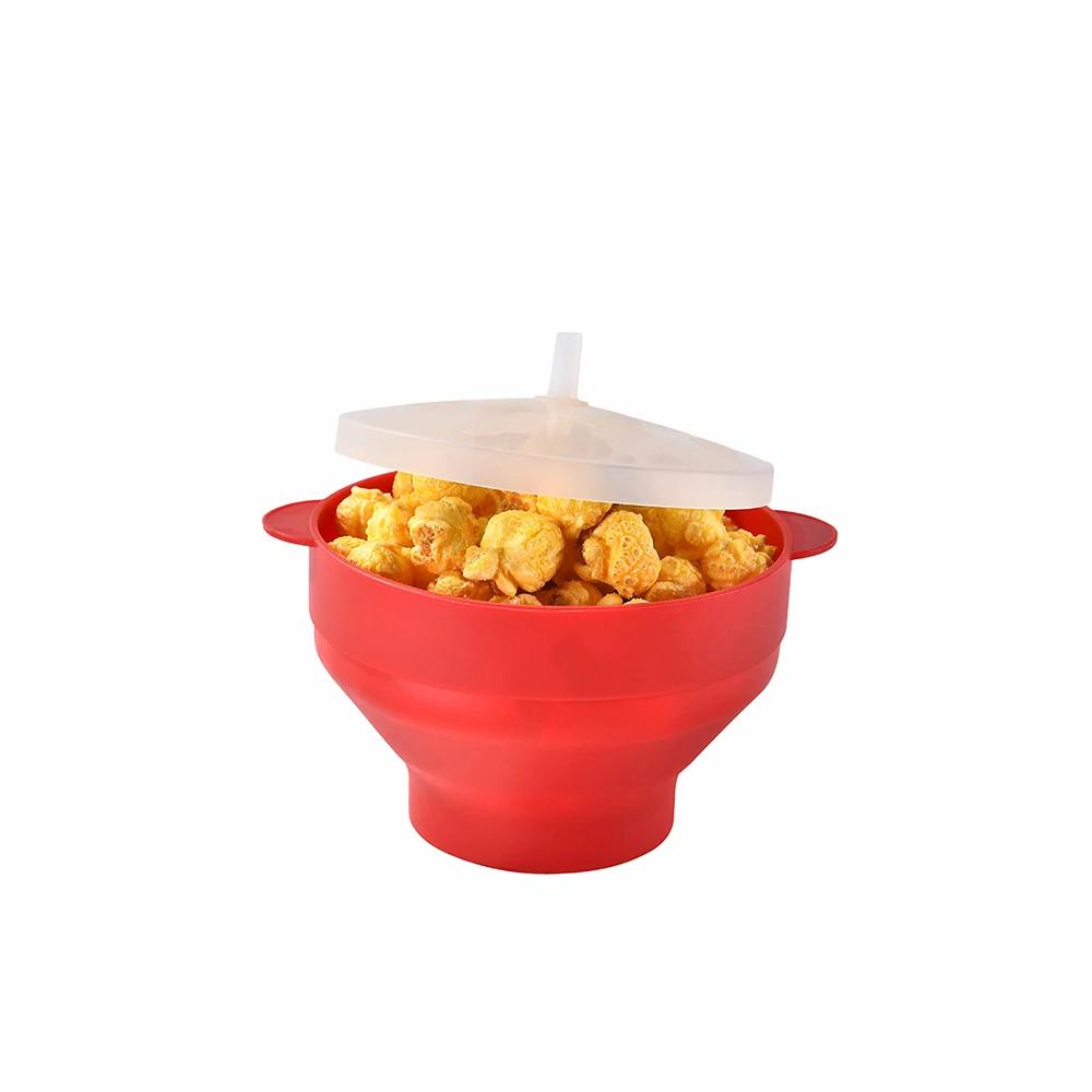 1/3Pcs Silicone DIY Microwave Popcorn Bowl Bucket Red Popcorn Maker with Lid Chips Fruit Dish High Quality Kitchen Easy Tools