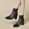 2025 Summer Fashion Women's Hollow-out Mesh Short Boots - Patent Leather Pointed Toe Chunky Heel Breathable Shoes