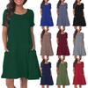 Women's Solid Color Round Neck Solid Color Casual Pocket Short Sleeve Swing Dress